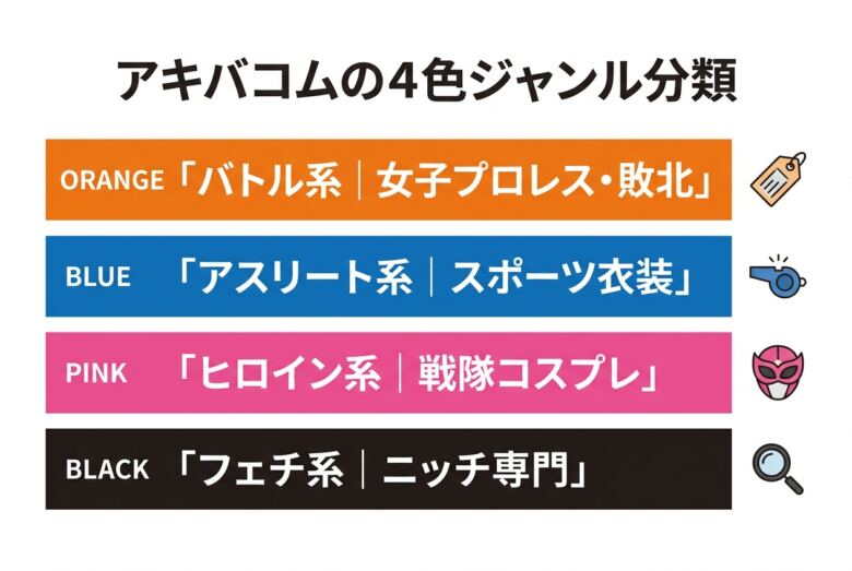 アキバコムの7ジャンルと色分けカテゴリの見分け方