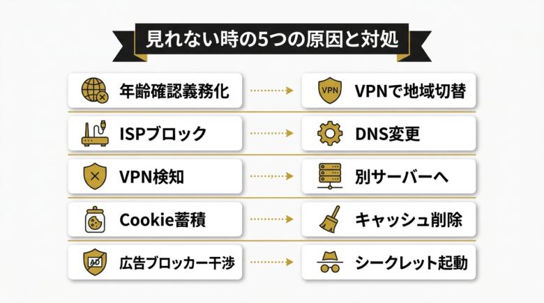 見れない時の5つの原因と対処 フロー図解