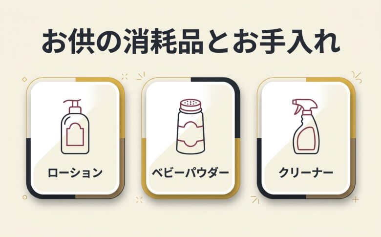 オナホの消耗品とお手入れ用品の3カード図解