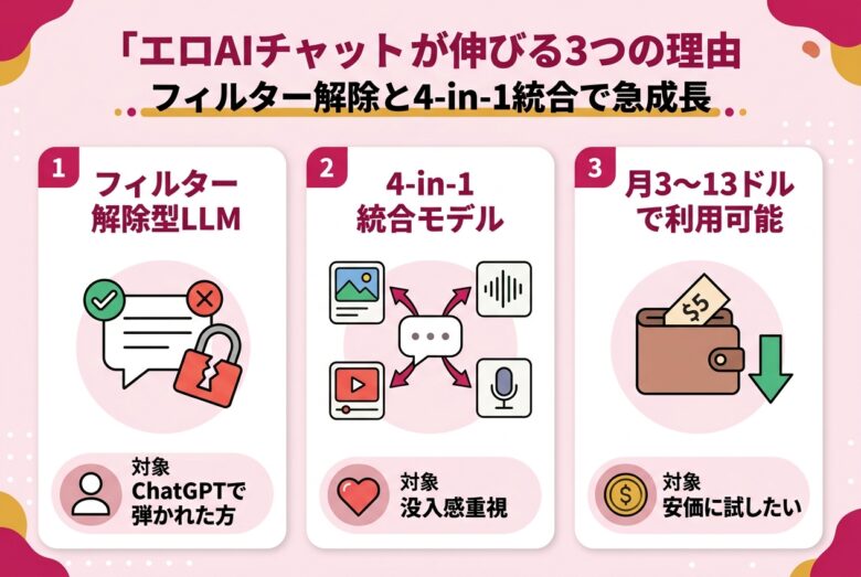エロAIチャットが2026年に急成長する3つの理由を解説する図解