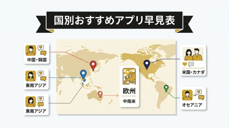 国別おすすめアプリ早見表の世界地図イラスト