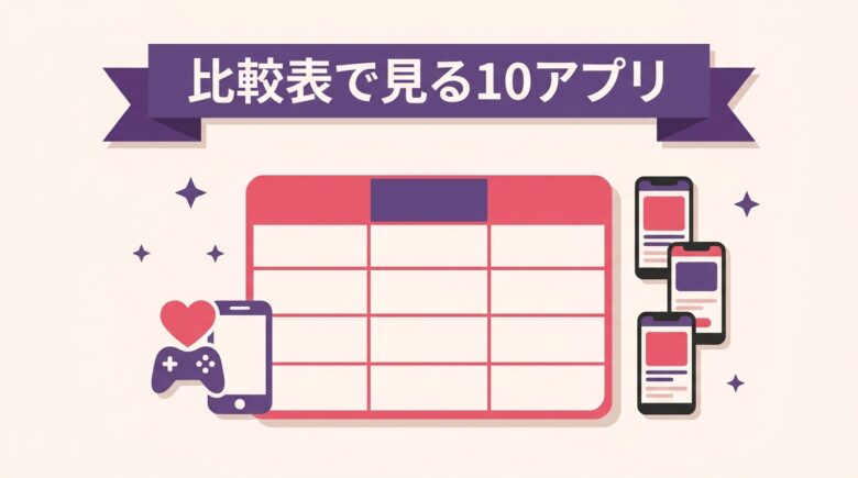 ゲームで出会えるアプリ10選の比較表を表す図解