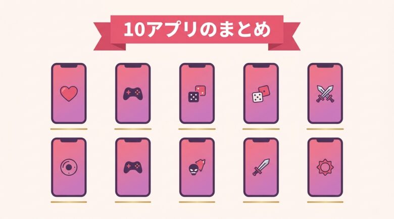 ゲームで出会えるアプリおすすめ10選のまとめを表す図解