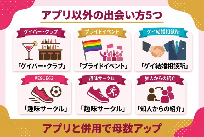 ゲイ出会いアプリ以外で出会う方法5つを解説する図解
