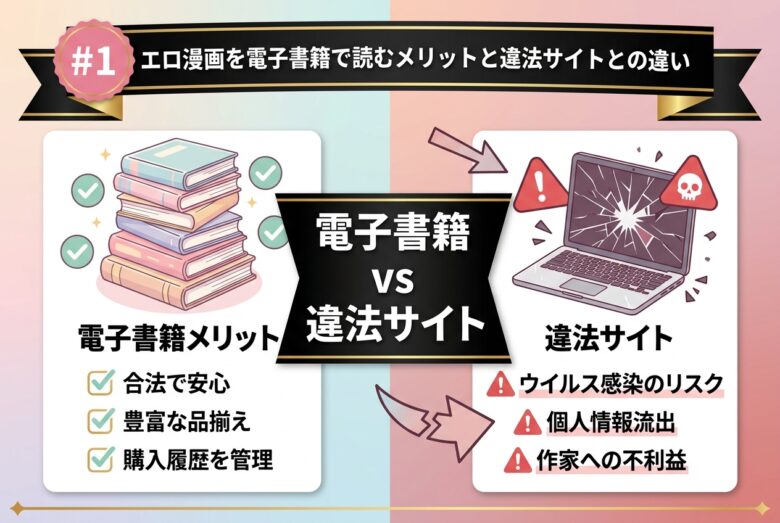 エロ漫画を電子書籍で読むメリットと違法サイトとの違い