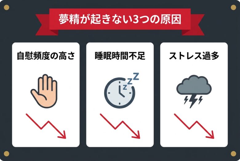 夢精が起きない3つの原因対比