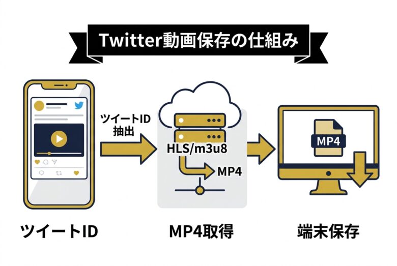 Twitter動画保存ランキングサイトの仕組みを示す図解