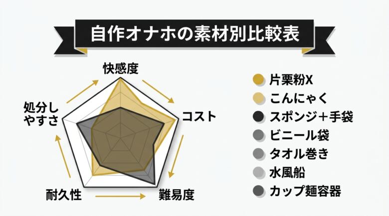 自作オナホの素材別比較表【快感度・コスト・難易度】