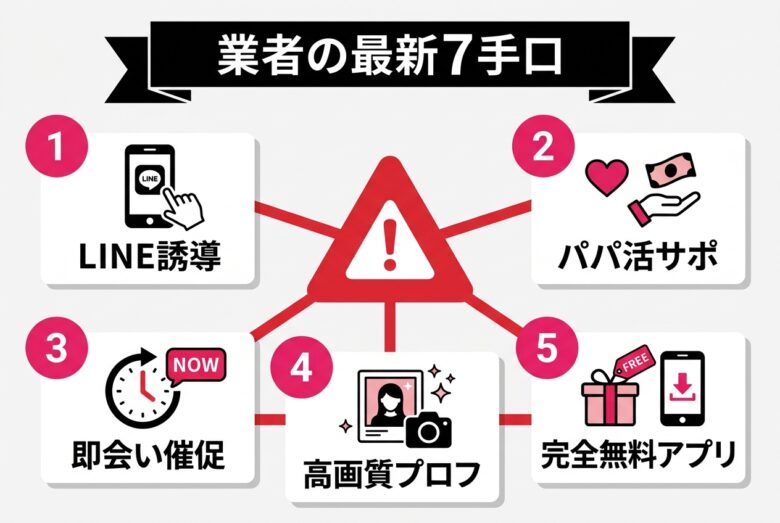 セフレアプリの業者・サクラ最新7手口の警告図解