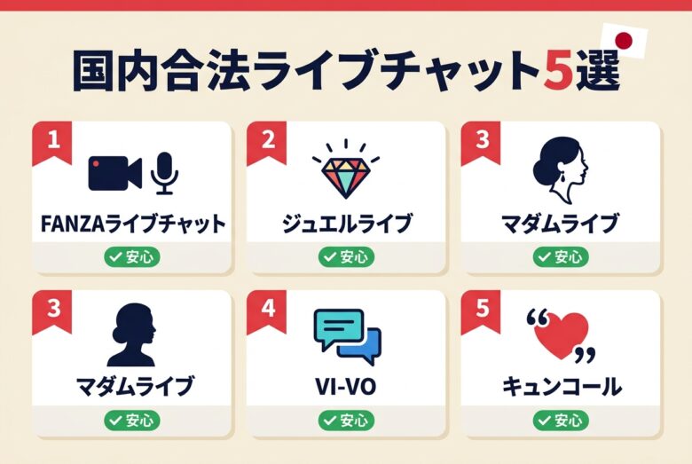 国内合法ライブチャット5選の比較図