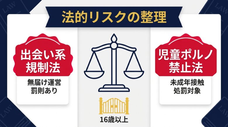 きいろチャットに関する出会い系規制法と児童ポルノ禁止法の法的リスク