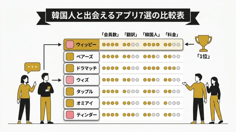 韓国人と出会えるアプリ7選の比較表