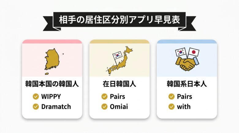 韓国在住・在日韓国人・韓国系日本人で選ぶ早見表