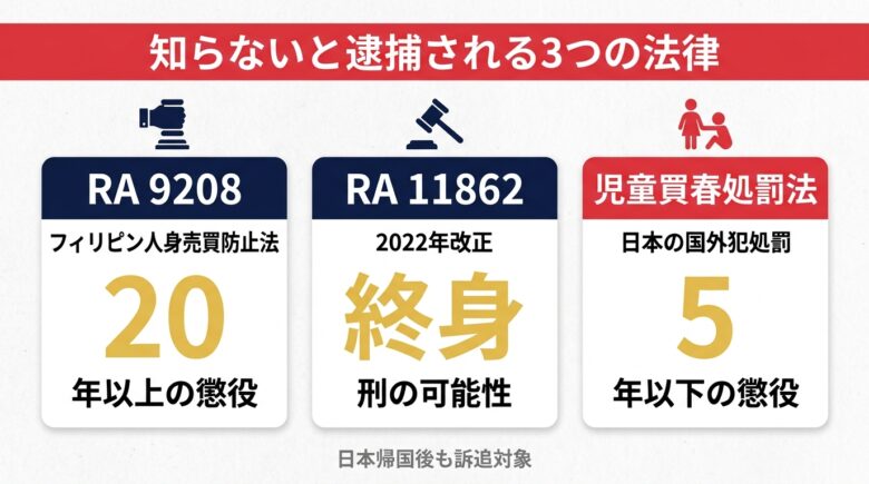 フィリピン売春関連法と日本の国外犯処罰 3カード比較