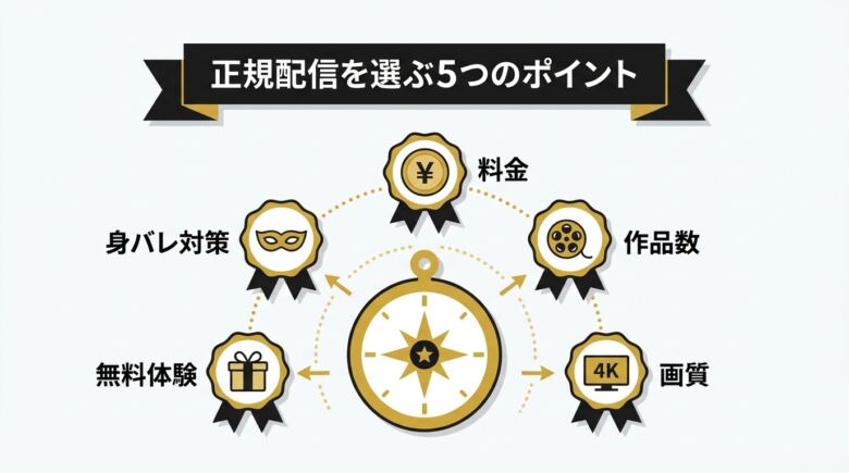 missav類似で正規配信を選ぶときの5つのポイントの図解