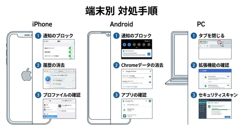 iPhone Android PC 端末別の対処手順