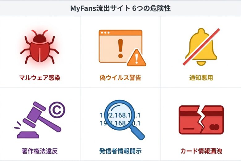 MyFans流出サイト利用の6つの危険性アイコングリッド
