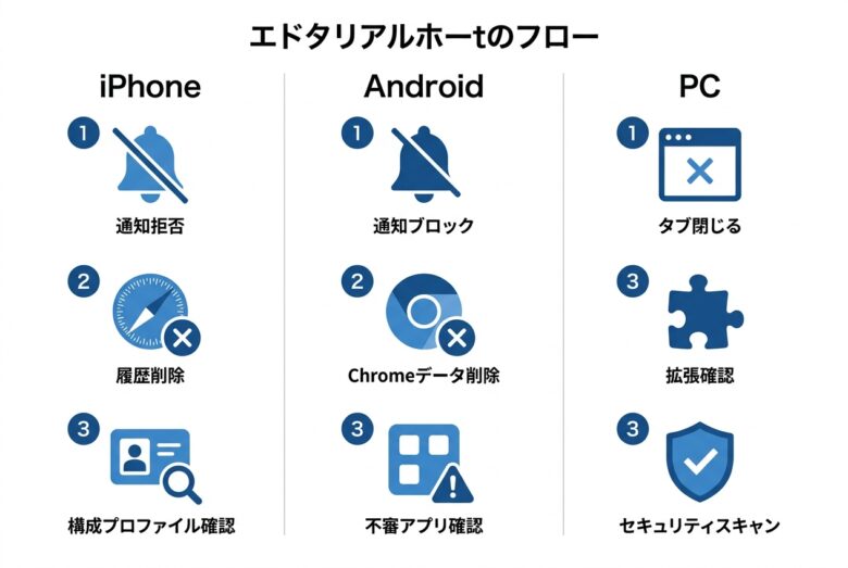 iPhone・Android・PC別の流出サイト対処フロー