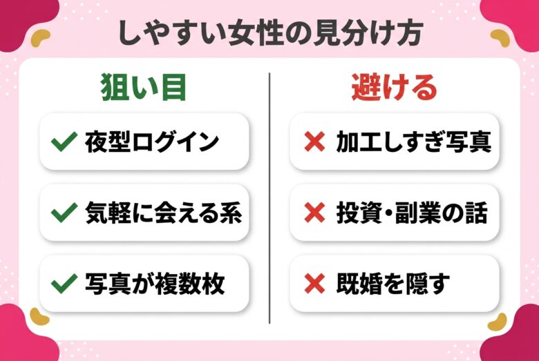 セフレにしやすい女性の見分け方の対比図