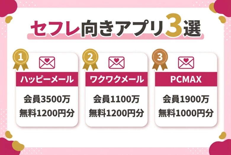 ペアーズの代わりに選ぶセフレ向きアプリ3選の比較図