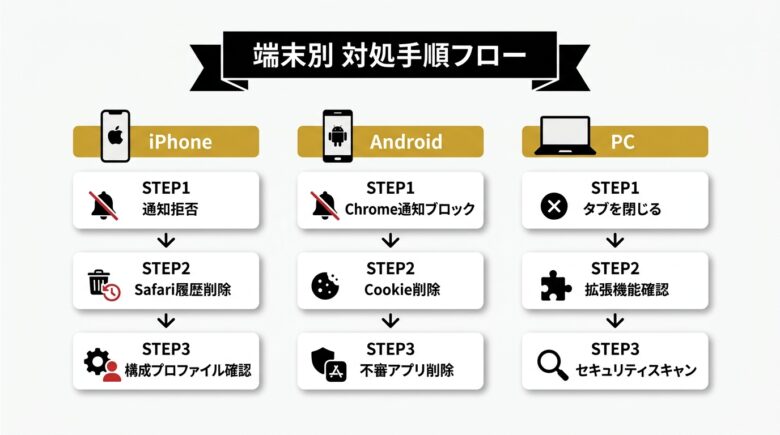 PikPakでMyFans流出を開いた時の端末別対処手順フロー