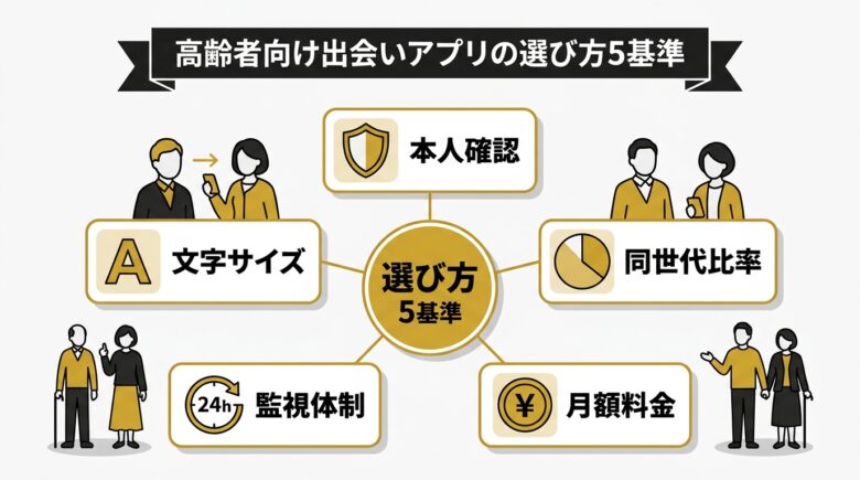 高齢者向け出会いアプリの選び方5基準の図解