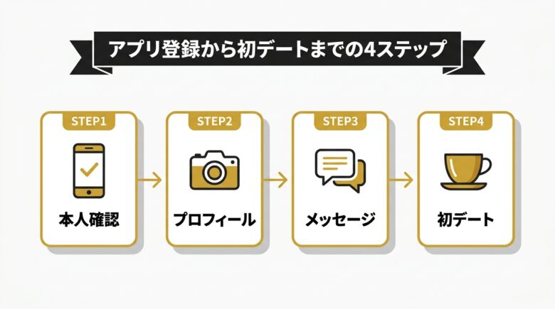 アプリ登録から初デートまでの4ステップの図解
