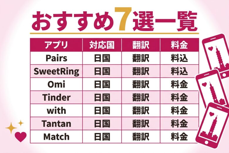 台湾出会いアプリ7選比較表