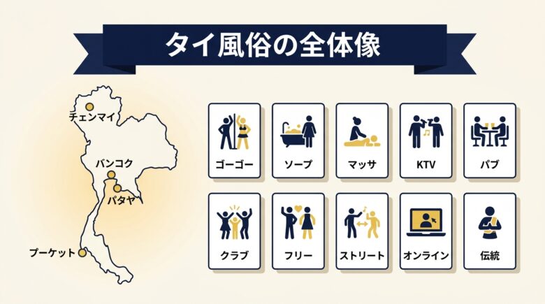 タイ風俗の全体像 業態×エリア マトリクス図解