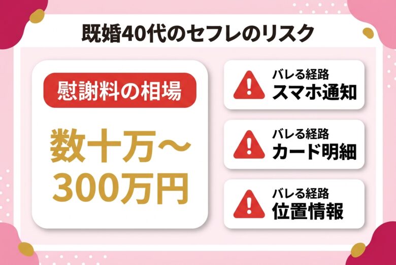 既婚40代の慰謝料相場と配偶者にバレる経路を示したリスク図解