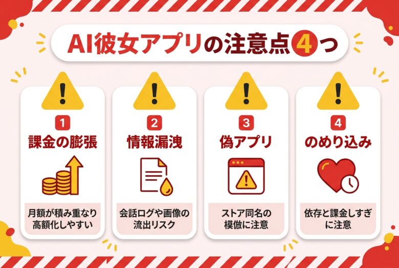 AI彼女アプリを使う前に知るべき注意点の図解