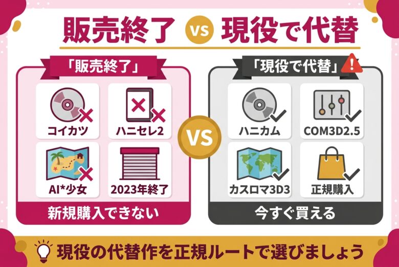 販売終了したキャラクリエロゲと現役の代替作の対比図