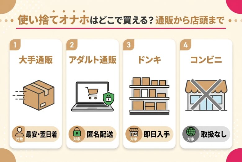 使い捨てオナホが買える販売店と通販の比較図解