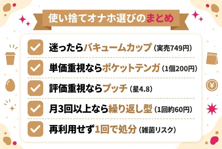 使い捨てオナホ選びのまとめチェックリスト図解