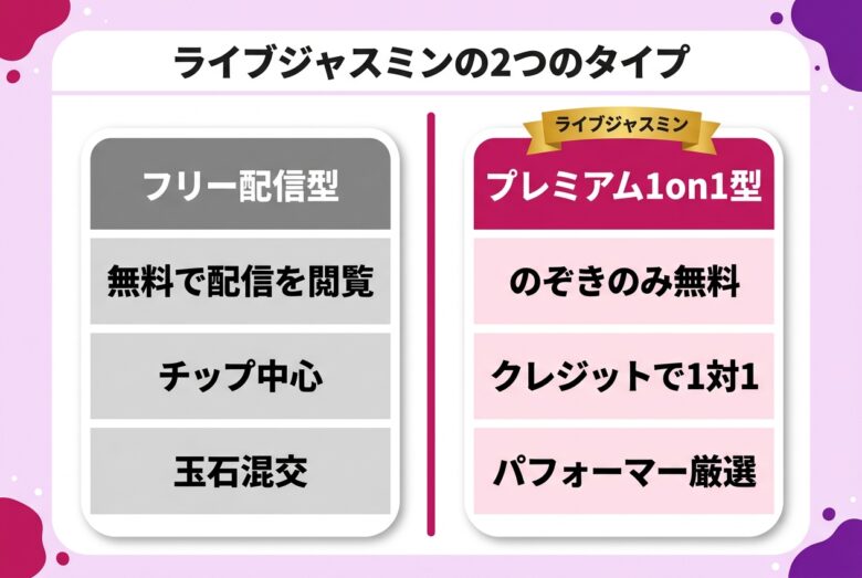 ライブジャスミンのタイプを解説する対比図