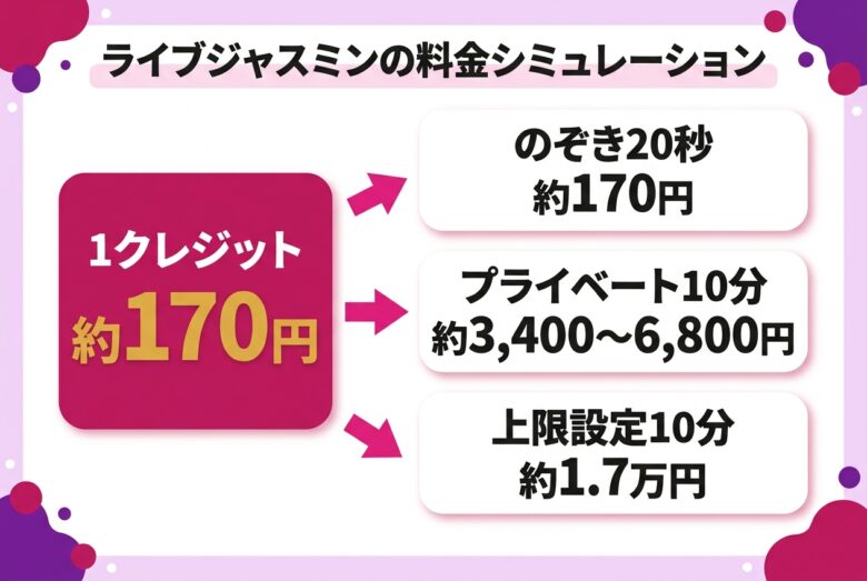 ライブジャスミンの料金を実額換算したシミュレーション図