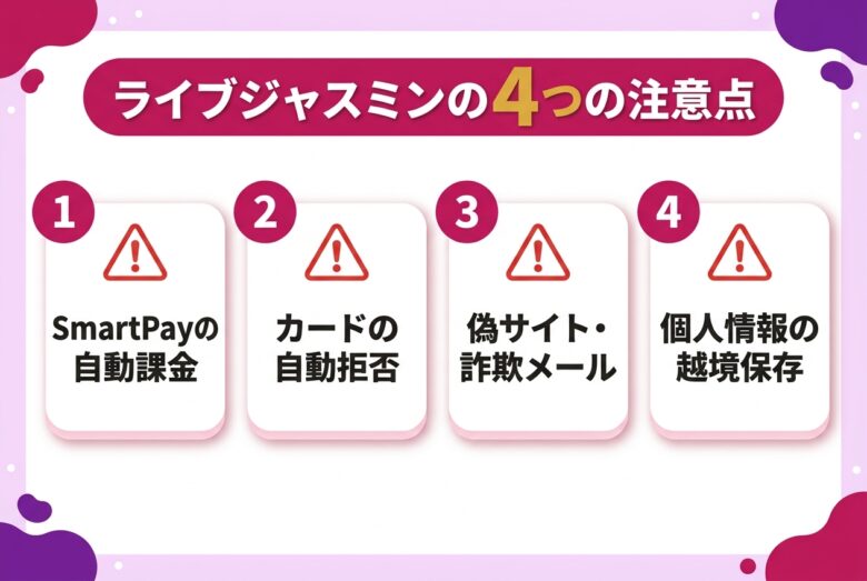 ライブジャスミンの4つの注意点の図解