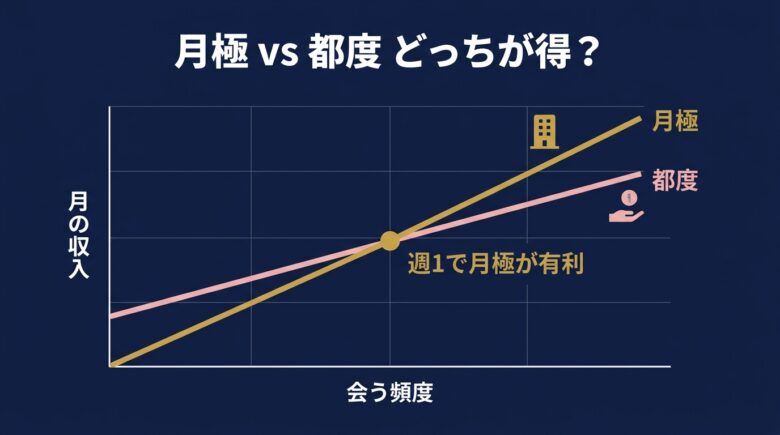 ママ活の月極と都度の損益分岐グラフ