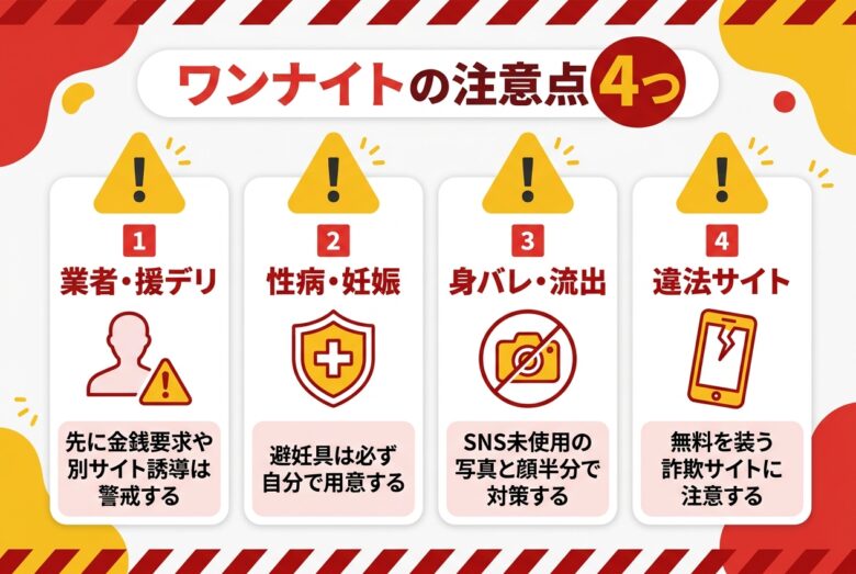 ワンナイトで注意すべき4つのリスクの図解