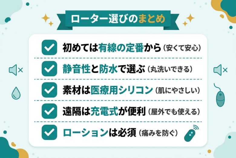 ローター選びのまとめチェックリスト5項目の図解