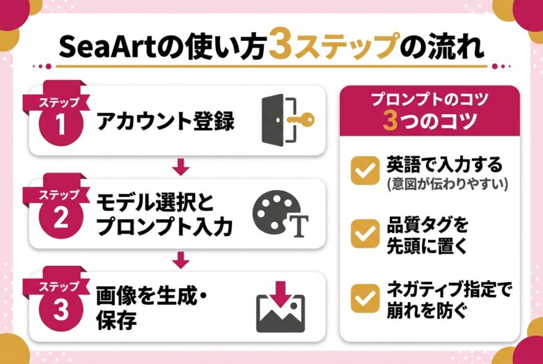 SeaArtの使い方3ステップ
