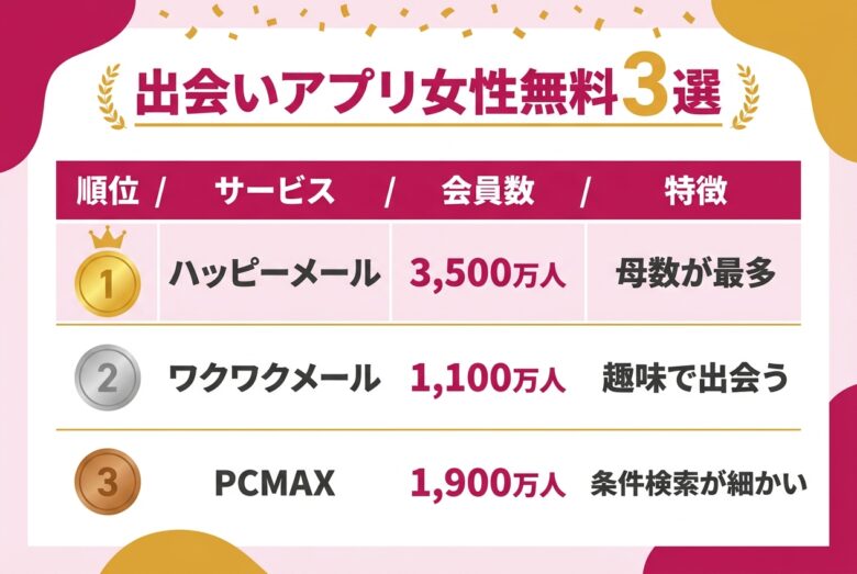 新しい出会いを見つける出会い系アプリ3選の比較図
