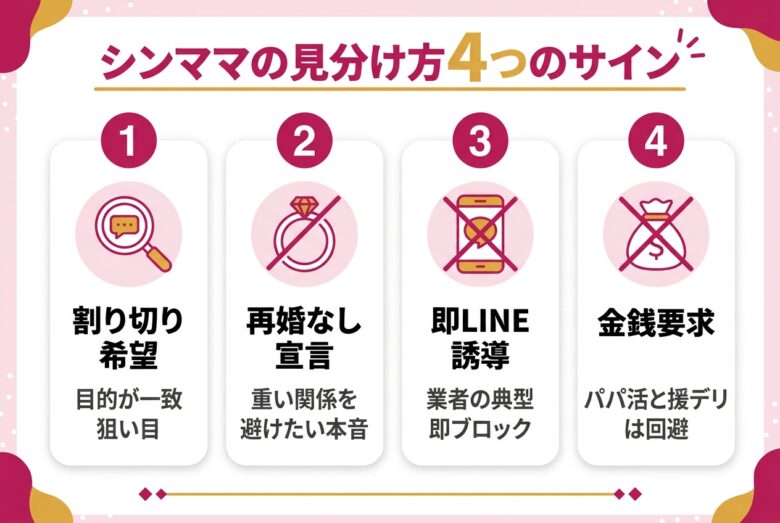 セフレにできるシングルマザーを見分ける4つのサインの図解