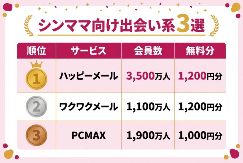 シングルマザーと出会える出会い系3選の比較ランキング図解