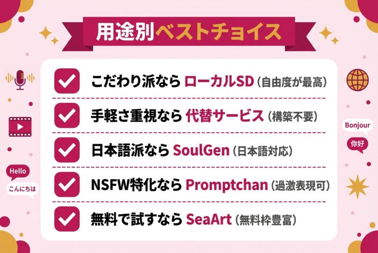 用途別おすすめの使い分けまとめ