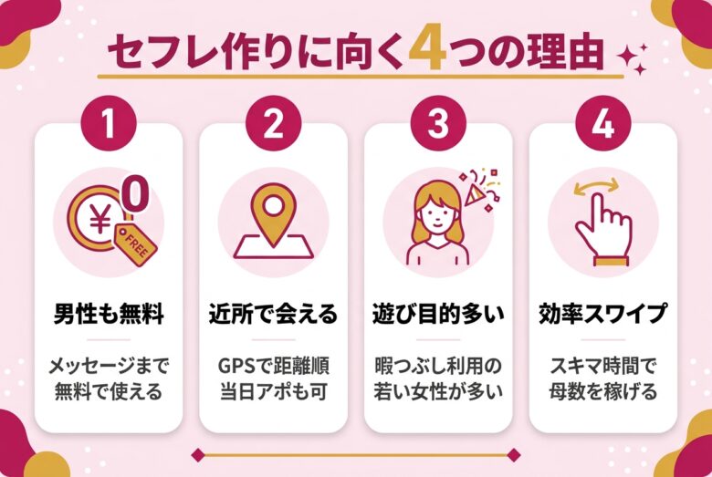 ティンダーがセフレ作りに向く4つの理由の図解