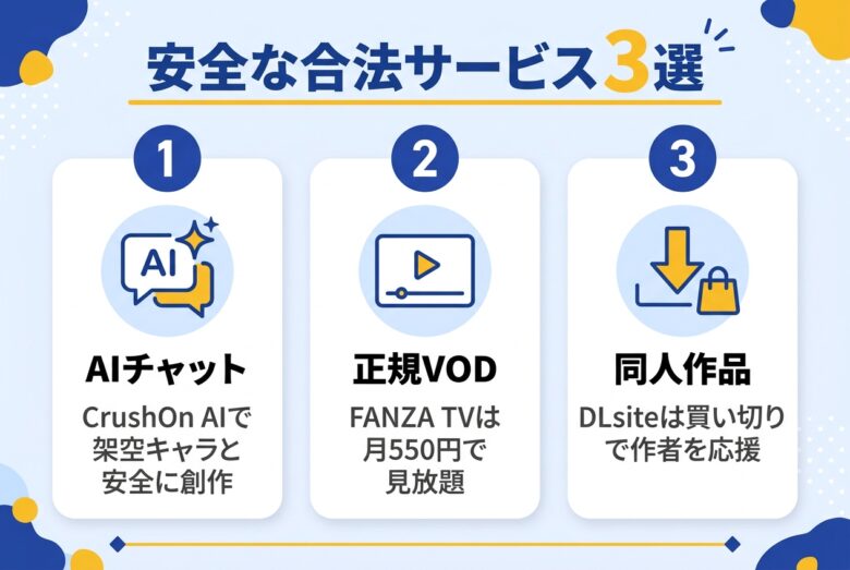 Undress AIに代わる合法で安全な選択肢3選の比較図