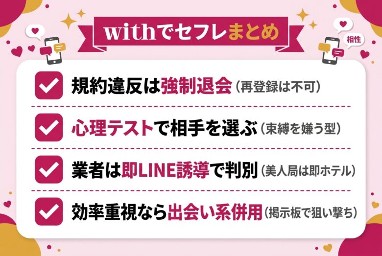 withでセフレを作るまとめのチェックリスト図解
