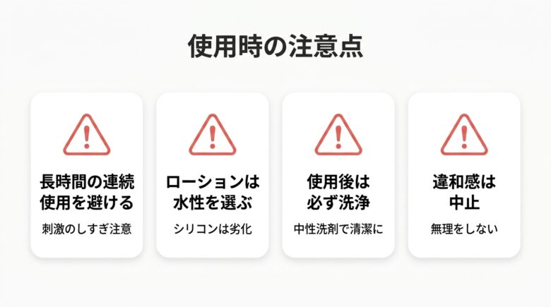 ウーマナイザー使用時の4つの注意点チェックリストの図解