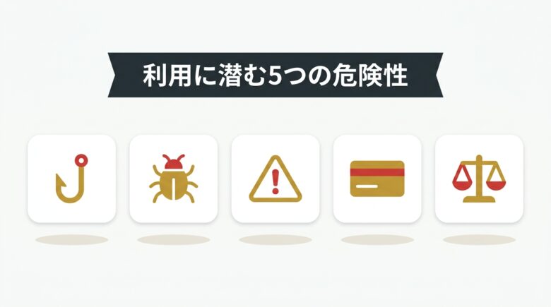 MissAV・ThisAVの利用に潜む5つの危険性を分類した図解